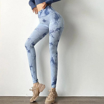 Blau Damenleggings mit dekorativem Muster