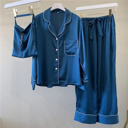 Blau Damenpyjama mit langen Ärmeln