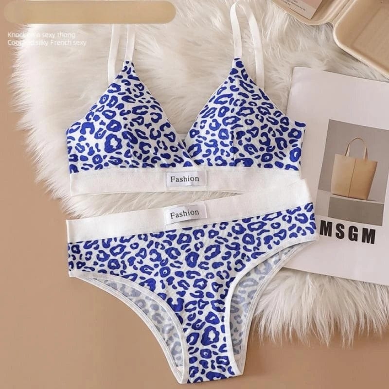 Blau Dessous-Set im Leopardenmuster