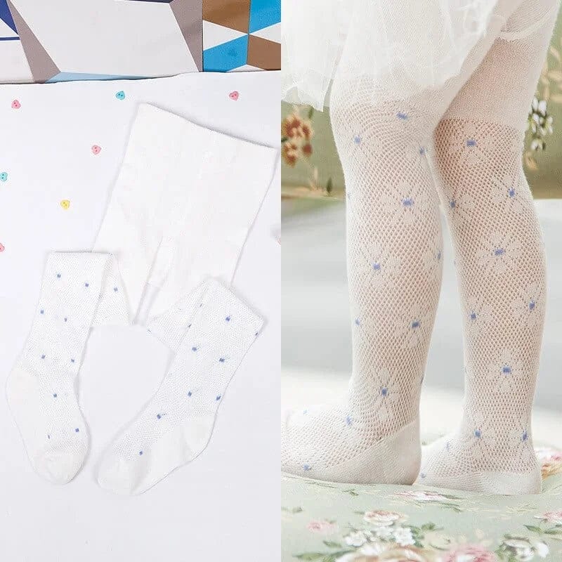 Blau Kinderstrumpfhose mit Blumen