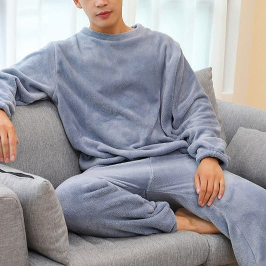 Blau Pyjama für Männer aus warmem Fleece