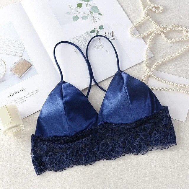 Blau Satin-BH im Bralette-Schnitt