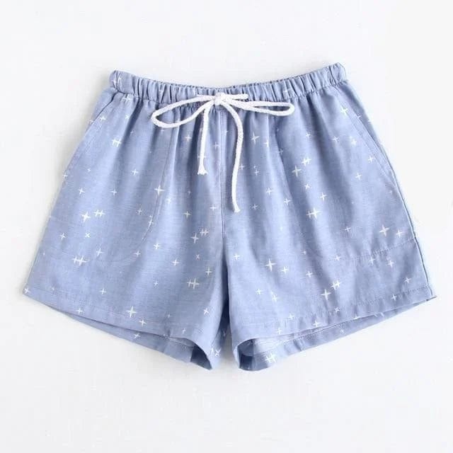 Blau Schlafshorts mit kleinen Mustern