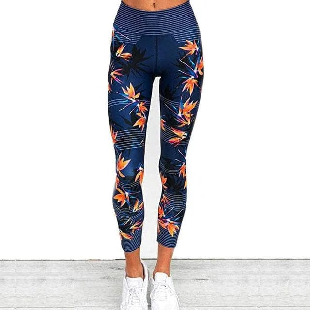 Blau Sportleggings mit Blumenmotiv