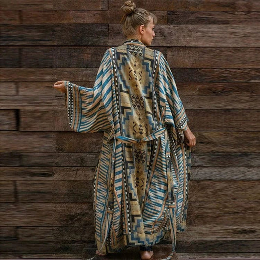 Blau Strandkimono mit aztekischem Muster