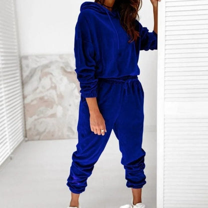 Blau Velours-Sweatshirt-Set