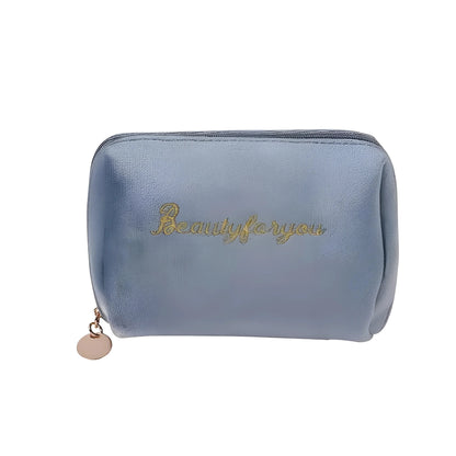 Blue Compact Zip-Up Cosmetic Bag