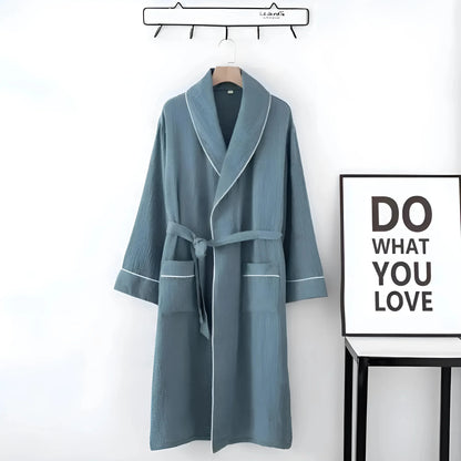 Blue Dressing Gown with Decorative Trim