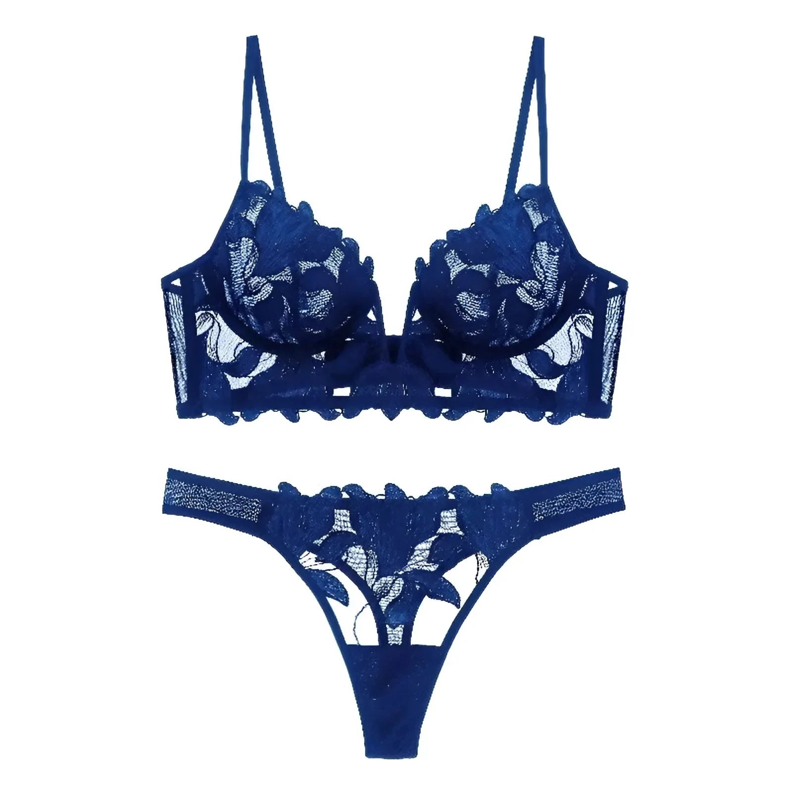 Blue Floral Lace Lingerie Set