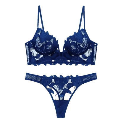 Blue Floral Lace Lingerie Set