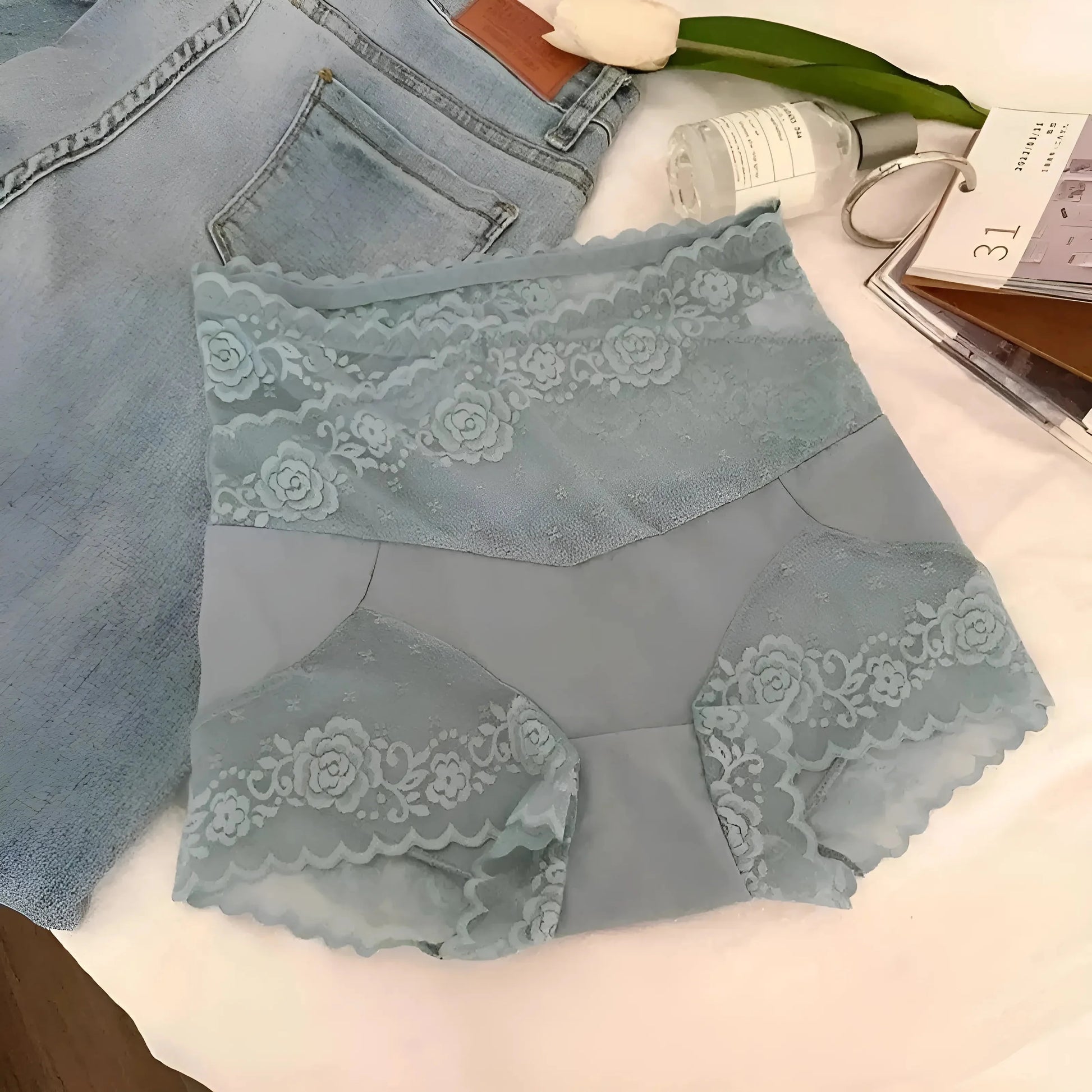 Blue Lace High-Waisted Knickers