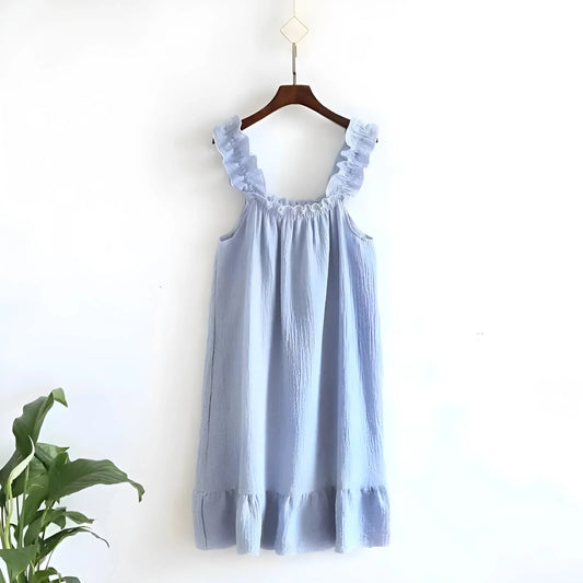 Blue Lace Trim Nightdress with Decorative Straps