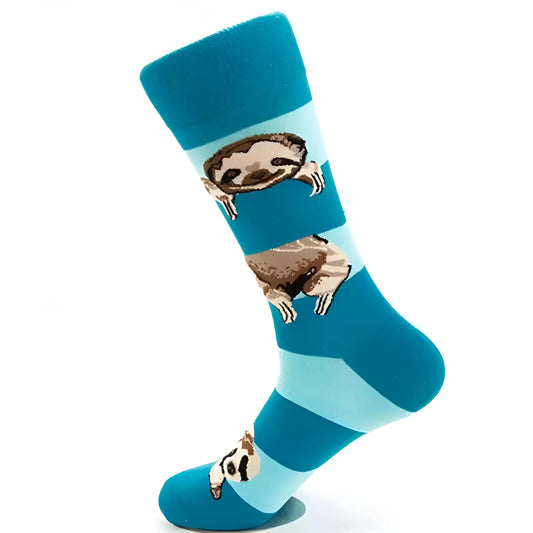 Blue Men's Long Socks with Sloth Design