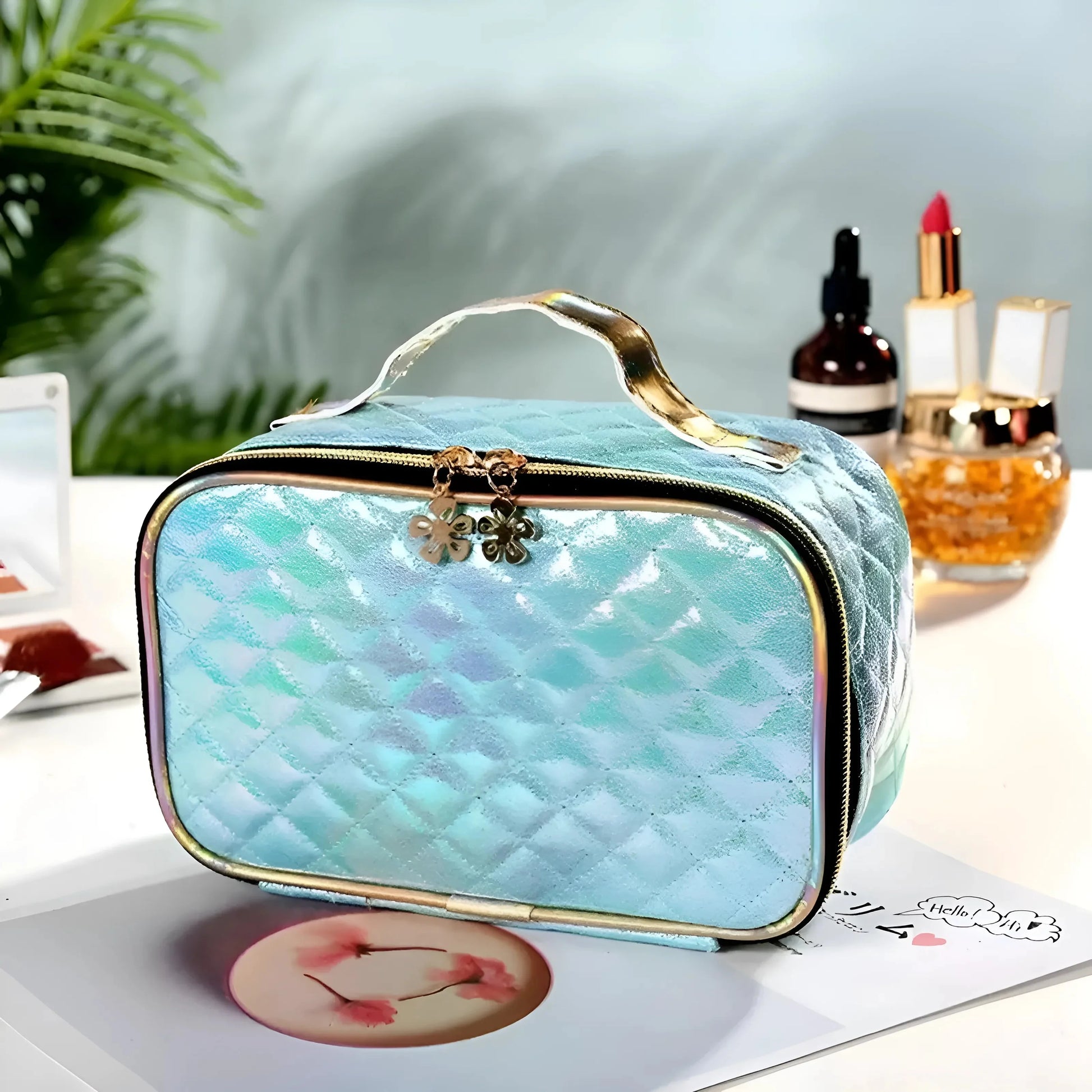 Blue Quilted Cosmetic Case - Vanity Box