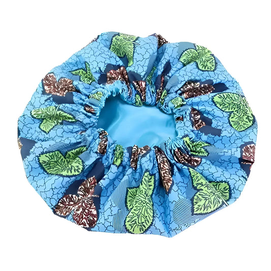 Blue Satin Sleep Cap in Colourful Patterns