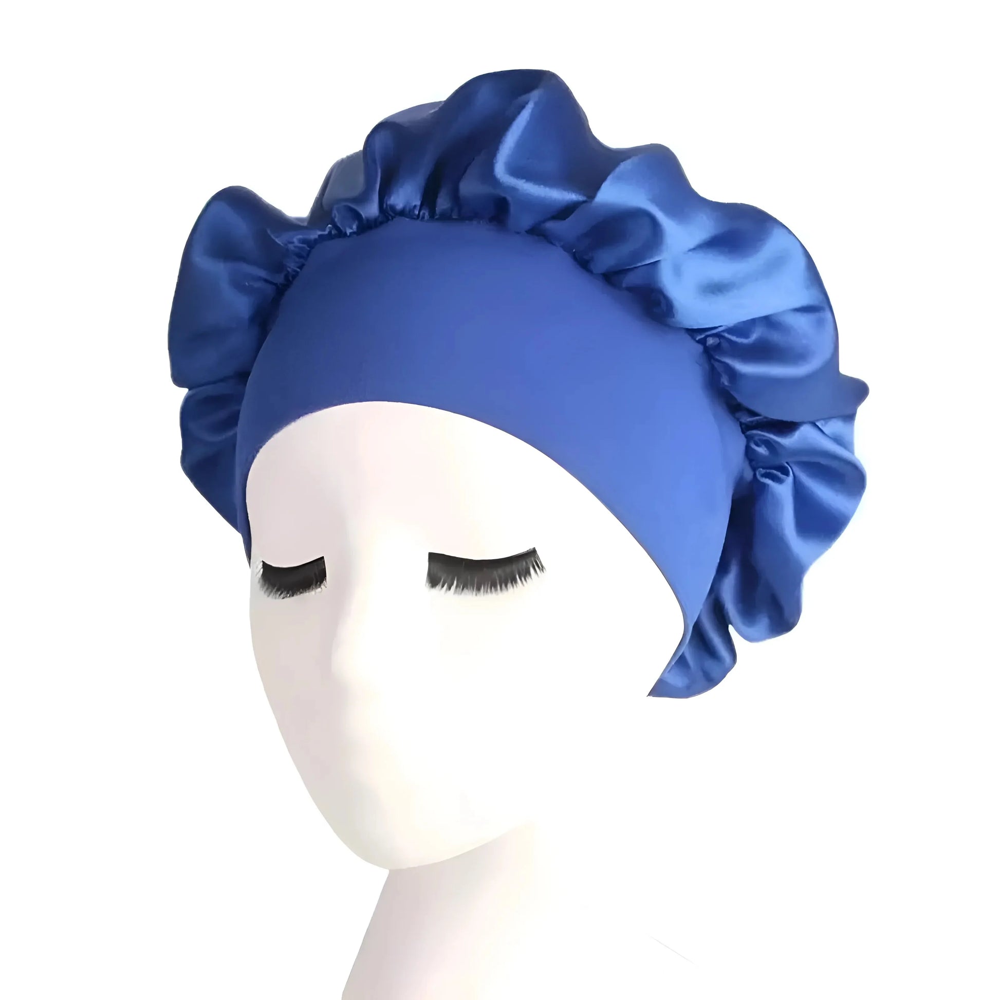 Blue Satin Sleep Cap with Wide Elastic Band