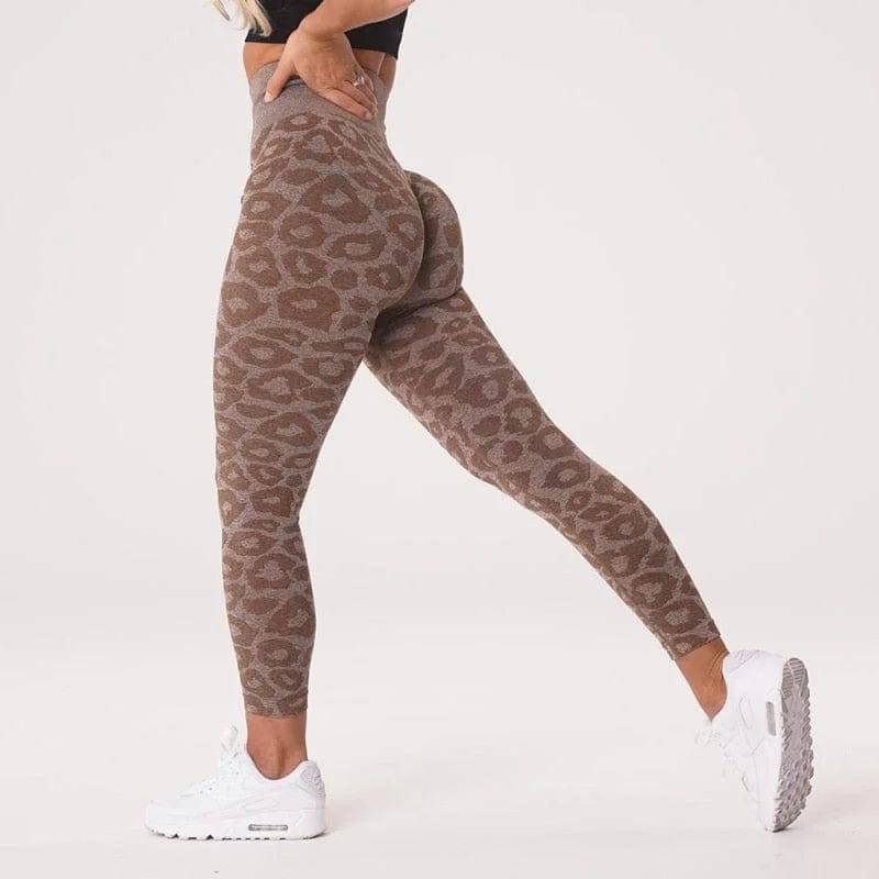 Braun Sportleggings für Damen mit Leopardenmuster