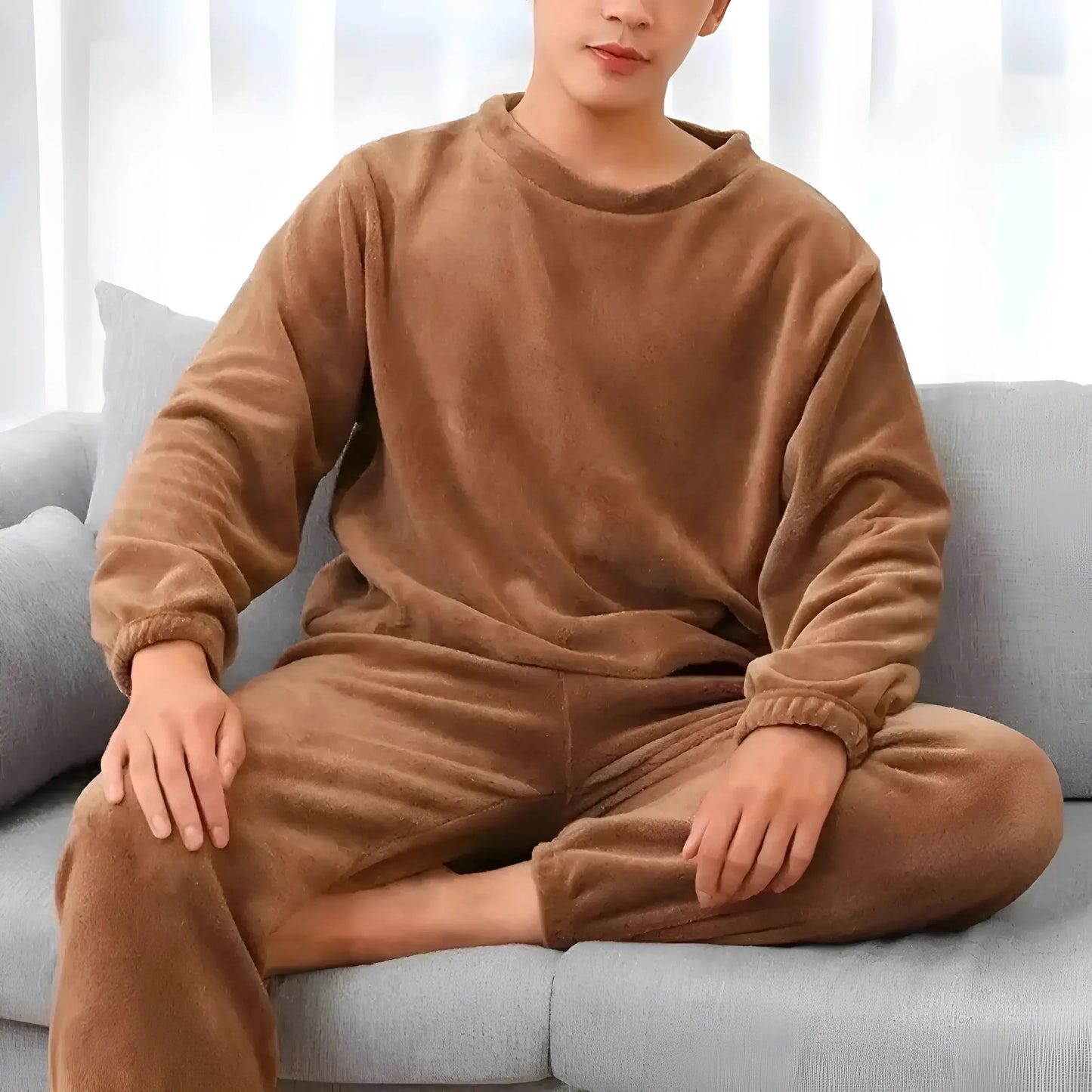 Brown Men's Warm Fleece Pyjamas