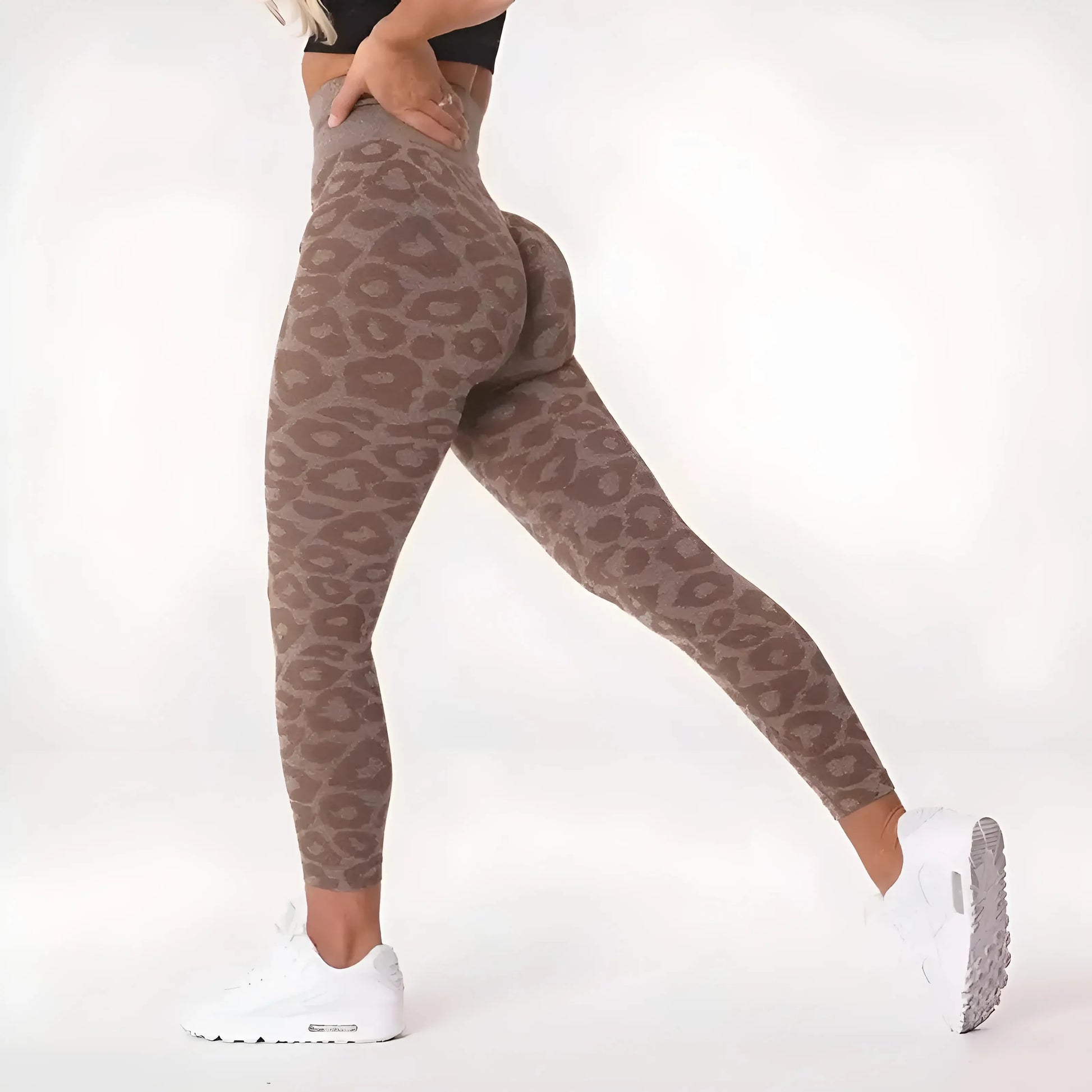 Brown Women's Leopard Print Sports Leggings