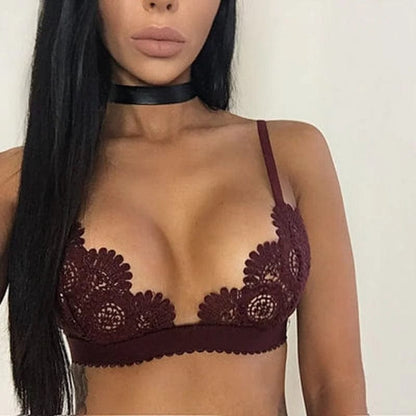 Burgund Triangel-Spitzen-Bralette mit Blumen