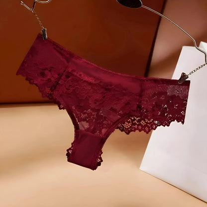 Burgundy Lace Knickers with Floral Pattern