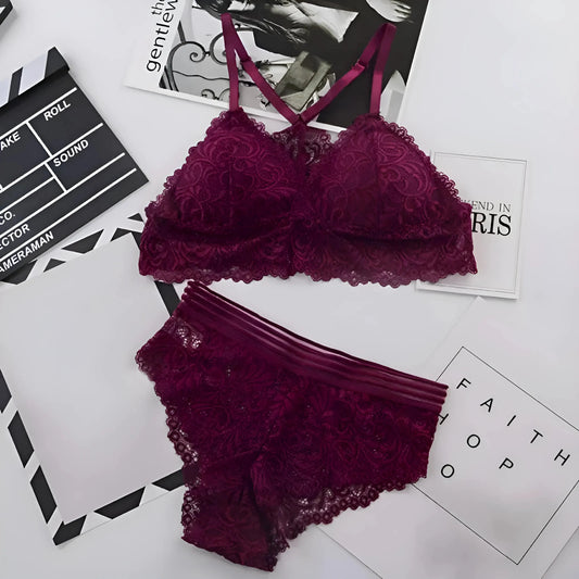 Burgundy Lace Lingerie Set with Decorative Back