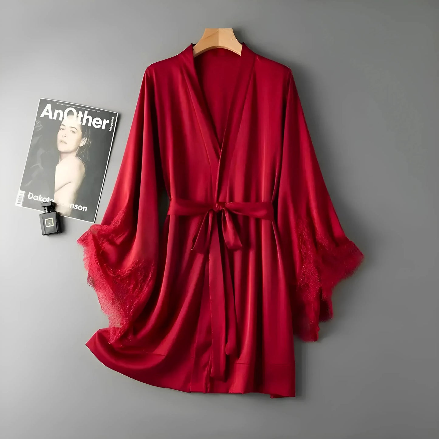 Burgundy Lace Sleeve Dressing Gown