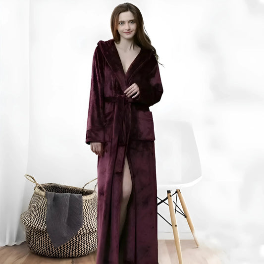 Burgundy Women's Hooded Fleece Robe