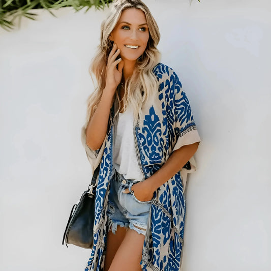 Classic Beach Kimono with Ornate Patterns