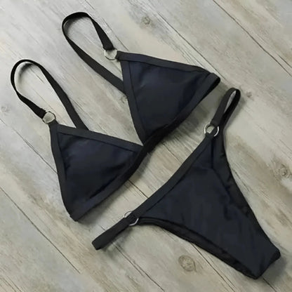 Classic Two-Piece Bikini with Decorative Rings