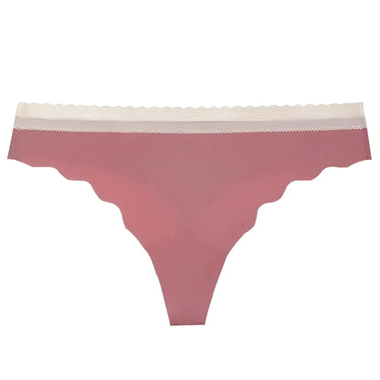 Dark Pink Seamless Lace String Panties