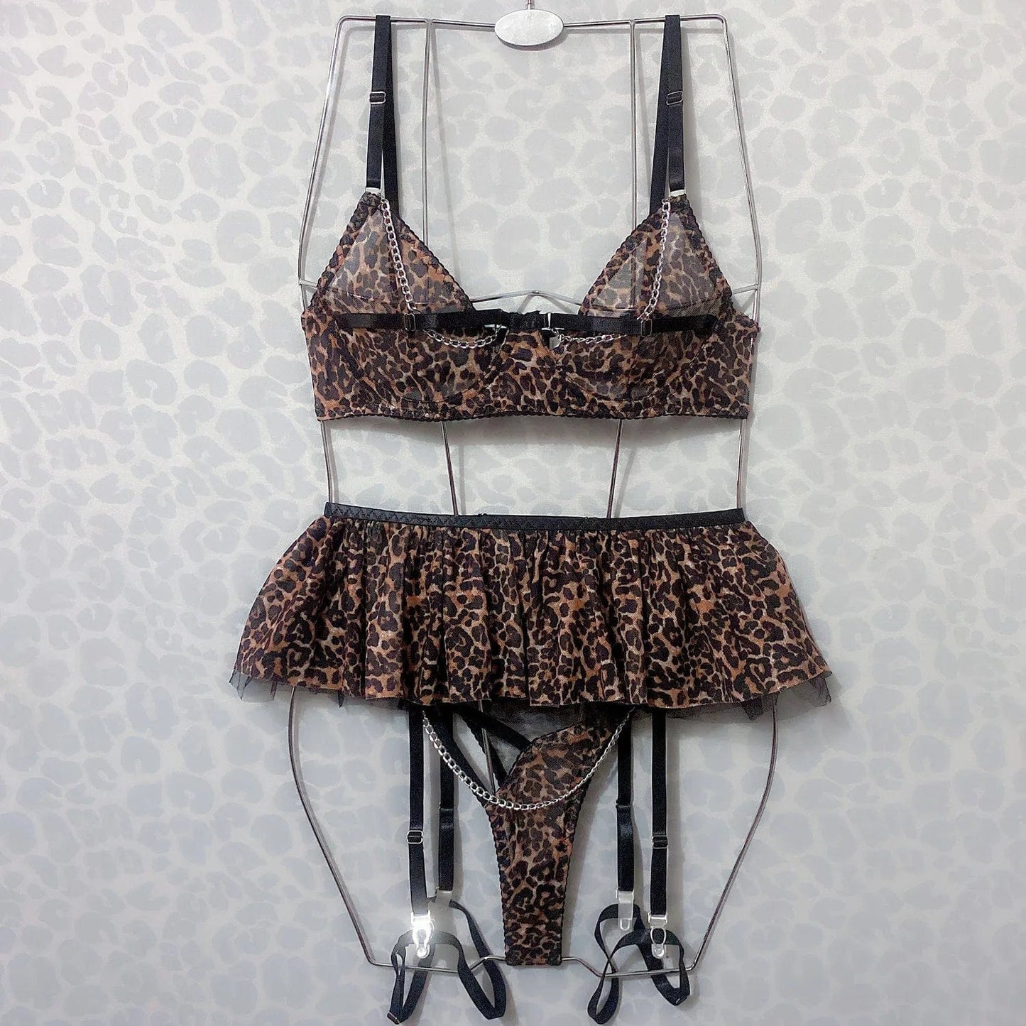  Dessous-Set aus Spitze mit Leopardenmuster