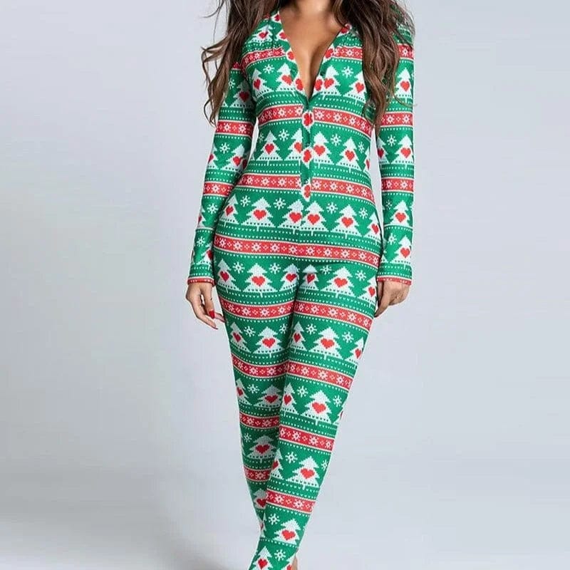 Einteiliger Damenpyjama mit weihnachtlichen Mustern - Zaletta.de