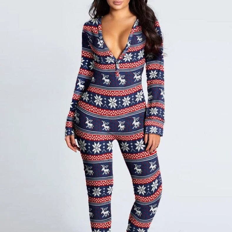 Einteiliger Damenpyjama mit weihnachtlichen Mustern - Zaletta.de