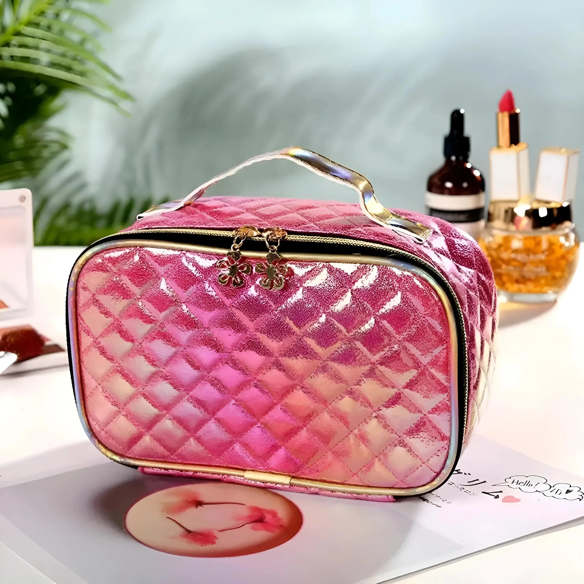 Fuchsia Quilted Cosmetic Case - Vanity Box