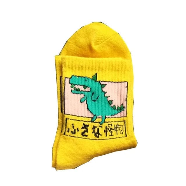 Gelb Damensocken mit einem Dinosaurier