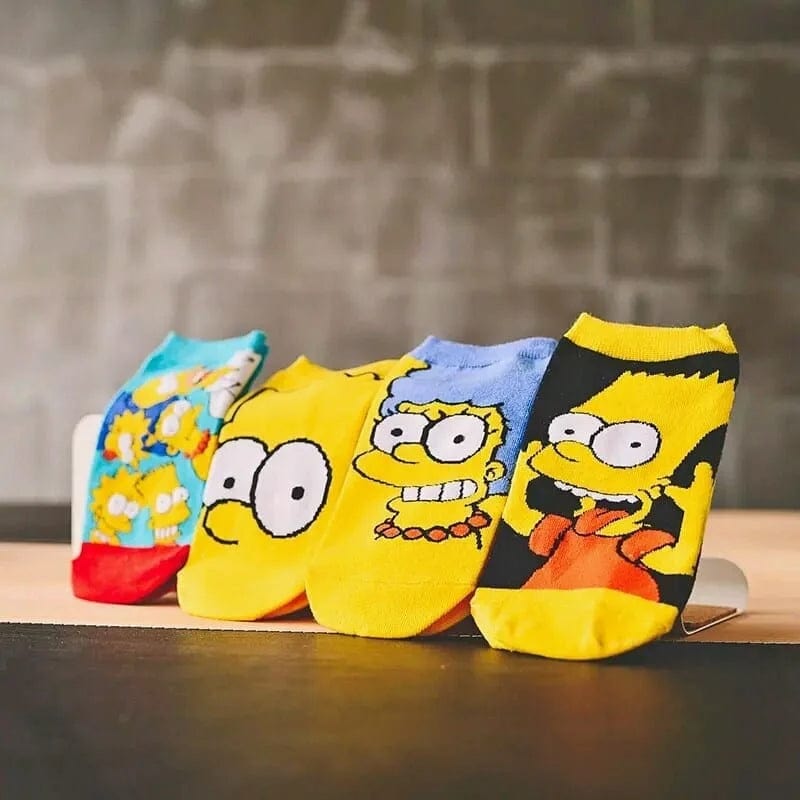 Gelb Kurze Socken mit den Simpsons-Figuren – 4er-Pack