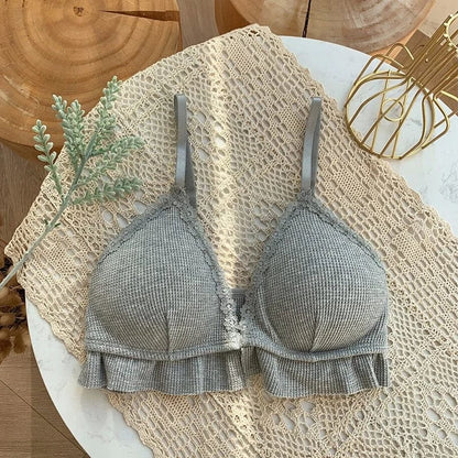 Grau Bralette-BH aus Spitze mit Rüschen