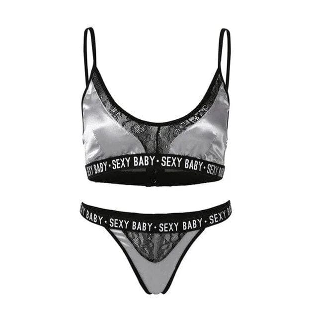 Grau SEXY BABY Dessous-Set aus Spitze