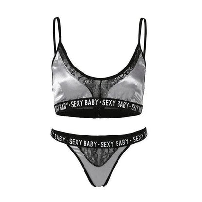 Grau SEXY BABY Dessous-Set aus Spitze