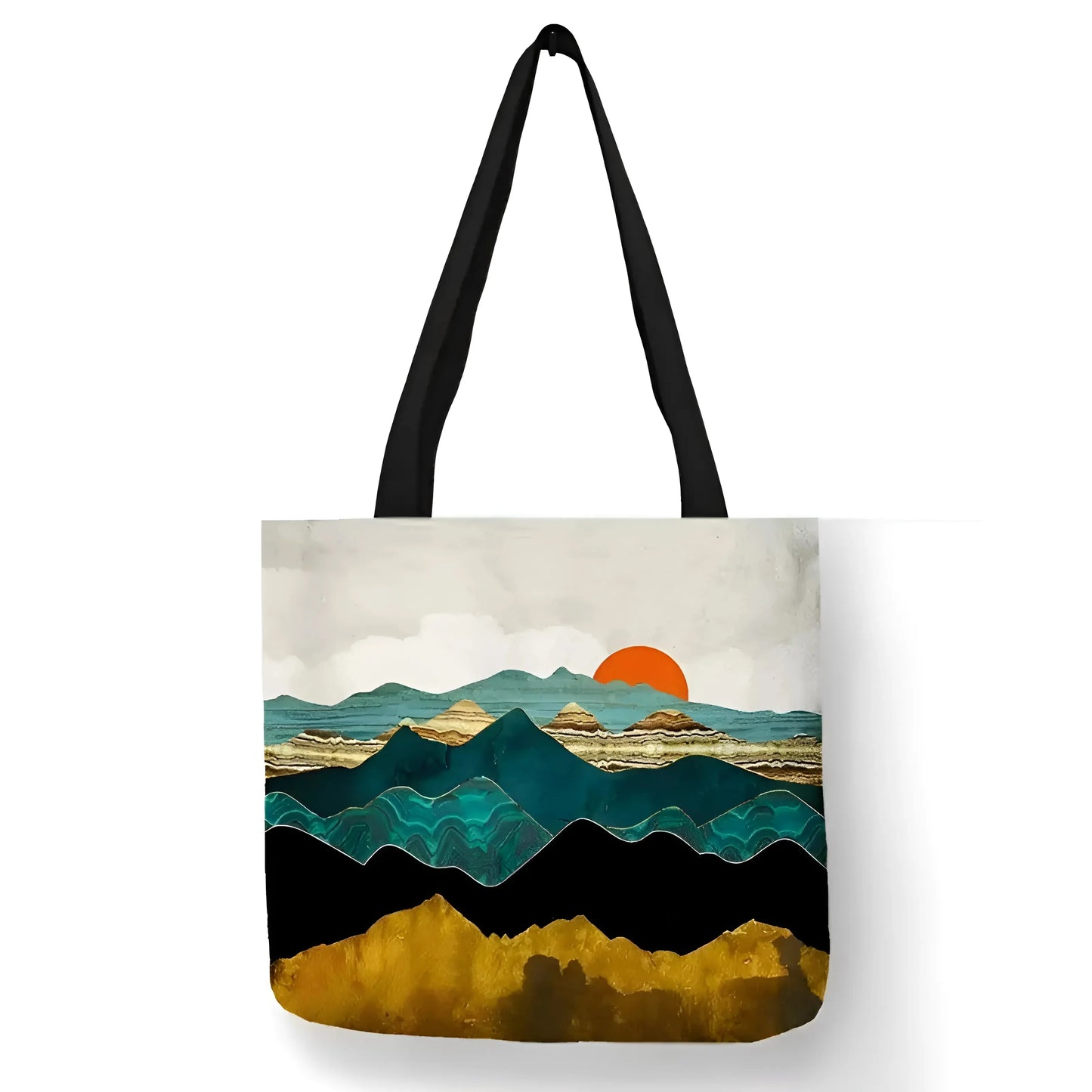 Green Beach Bag with Printed Designs