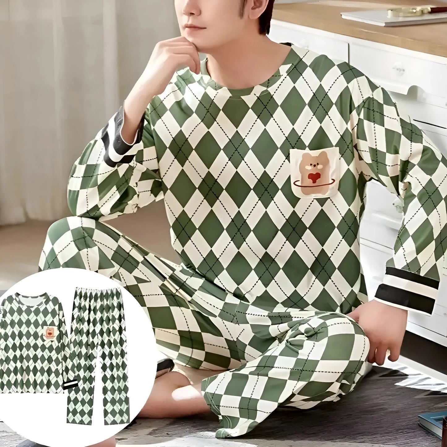 Green Men's Printed Pyjamas