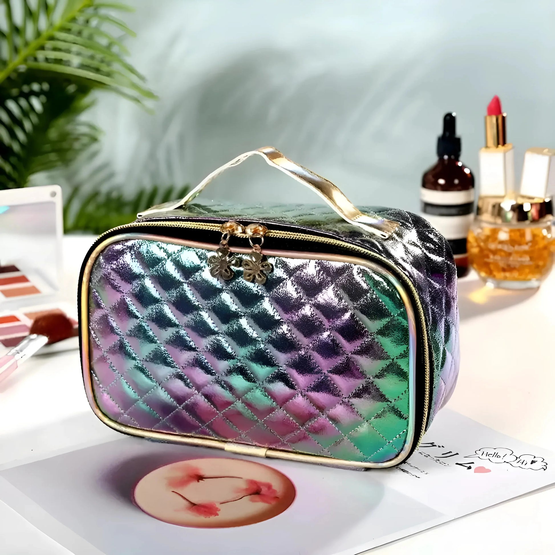Green Quilted Cosmetic Case - Vanity Box