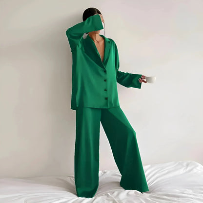 Green Wide satin pyjama