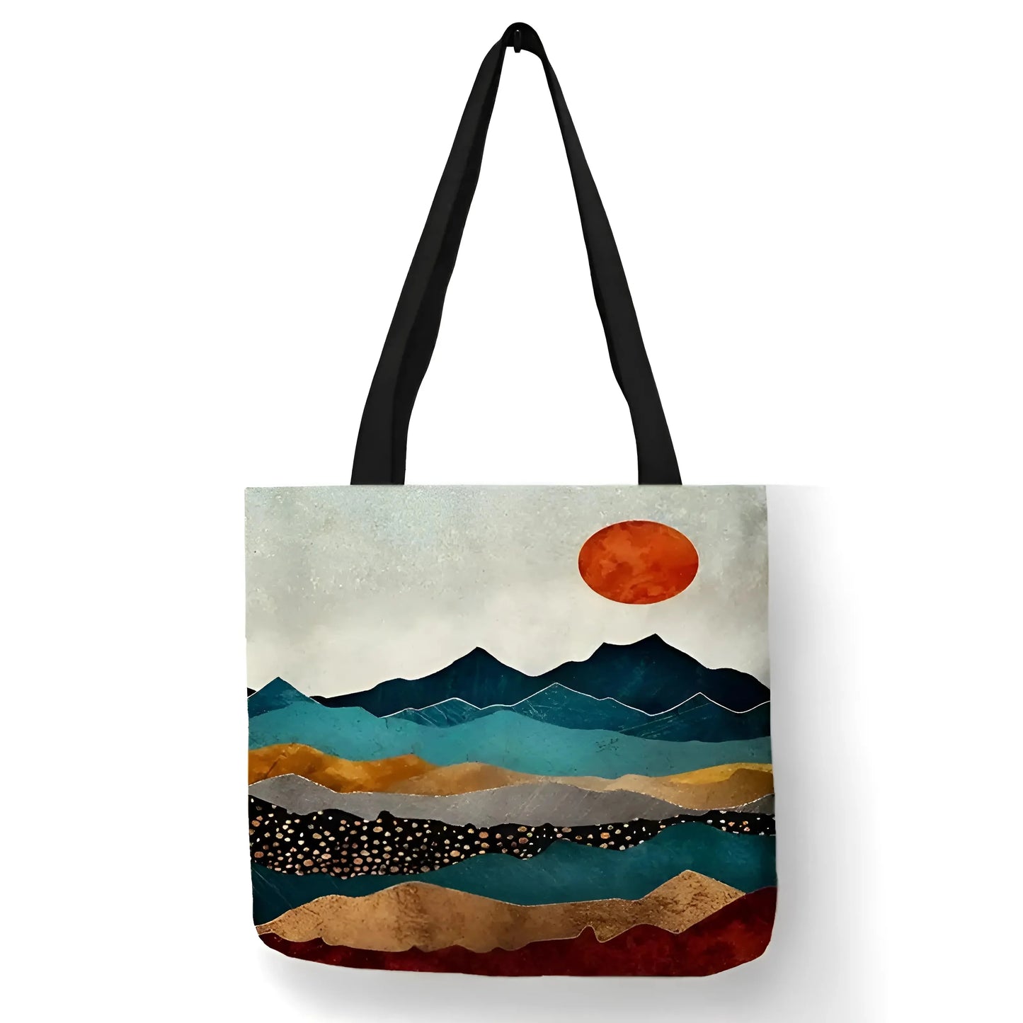 Grey Beach Bag with Printed Designs