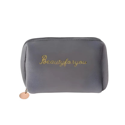 Grey Compact Zip-Up Cosmetic Bag