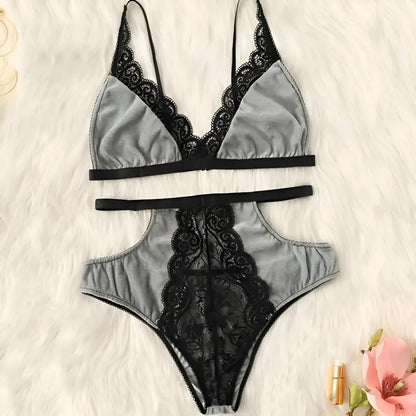 Grey Lace High-Waisted Lingerie Set