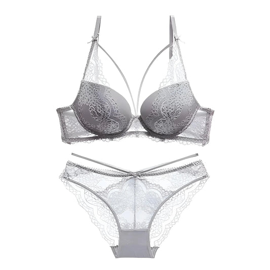 Grey Lace Lingerie Set