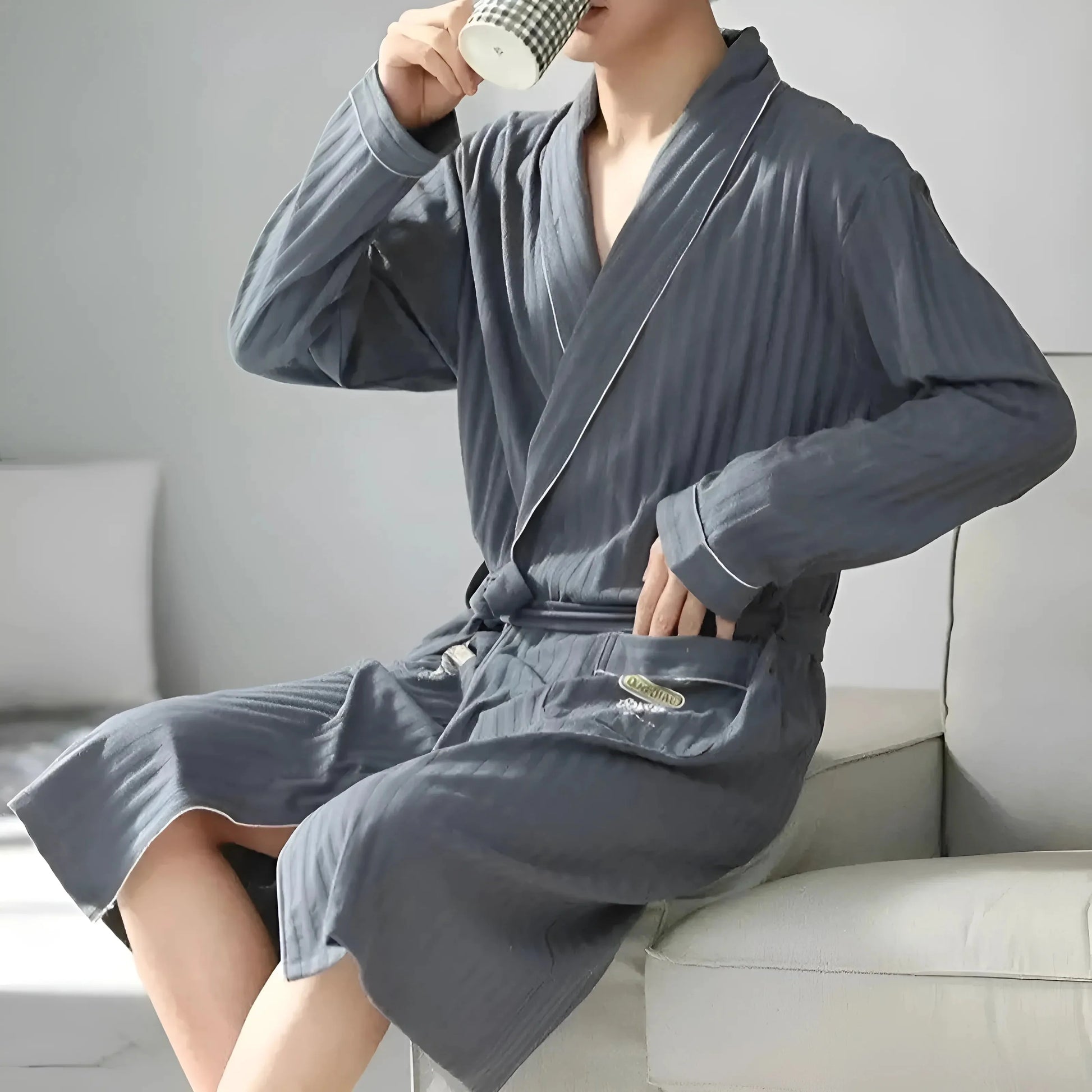 Grey Men's Robe with Pockets