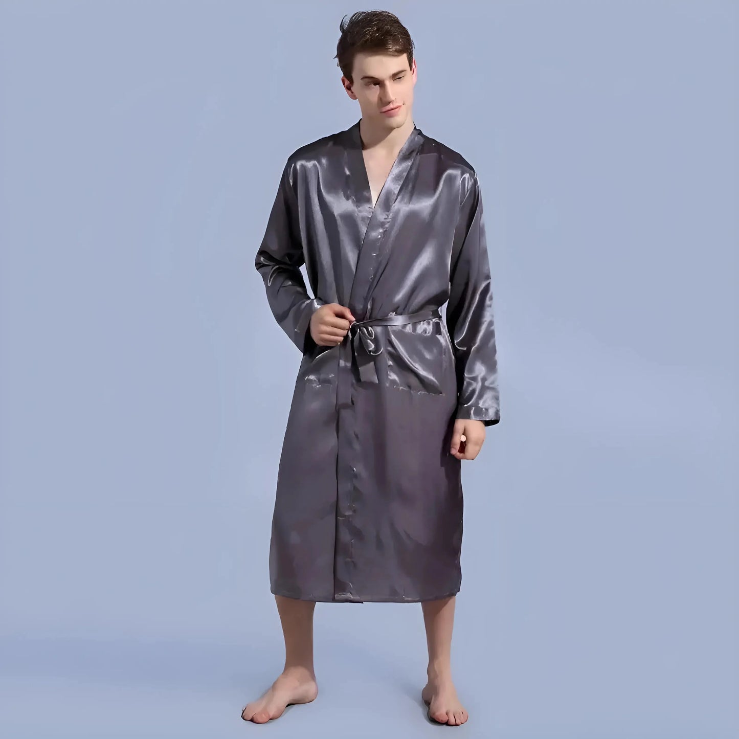 Grey Men's Satin Robe